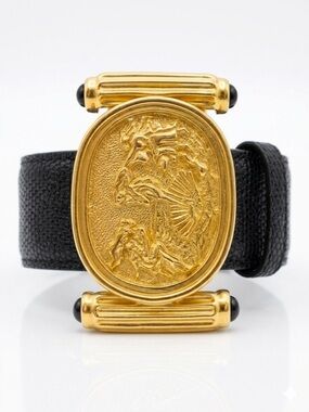 Rare Vintage Carlisle Belt Birth of Venus Botticelli Gold Relief Black  XS
